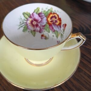 Floral Yellow Teacup and Saucer Set